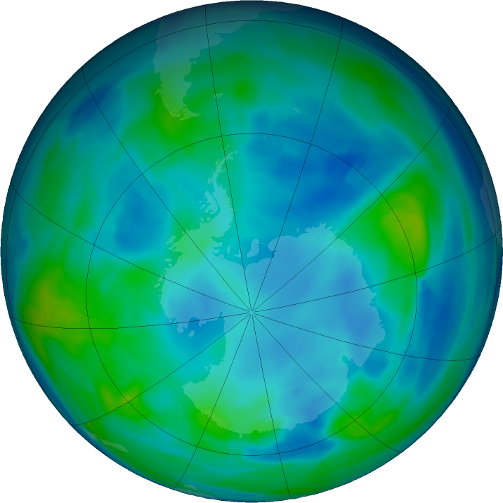 Antarctic ozone map for 23 May 2022